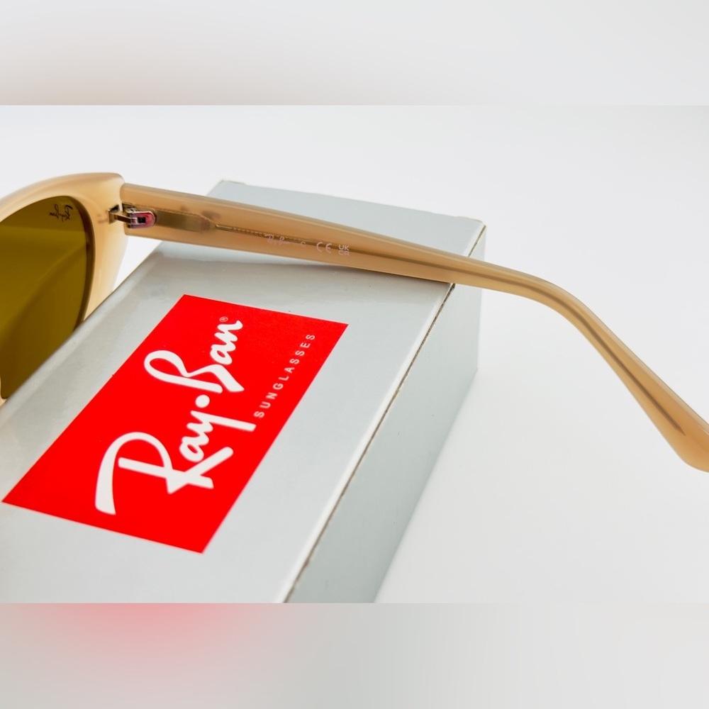 Ray-Ban Sunglasses Bio-Based RB4457D Polished Opal Beige Frame Dark Brown Lenses - Picture 11 of 15